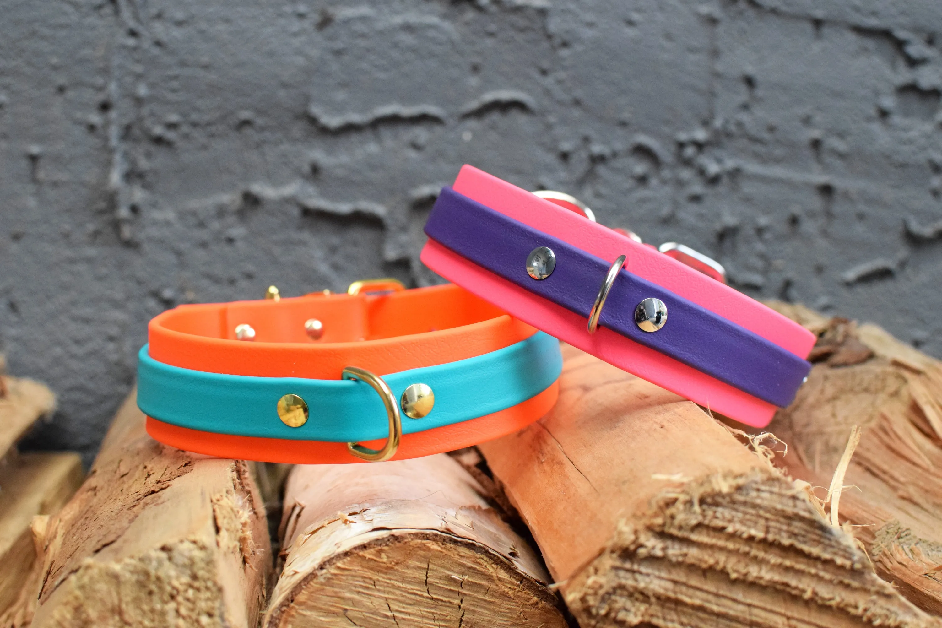 PREMADE COLLECTION - Hot Orange & Teal Biothane Dog Collar