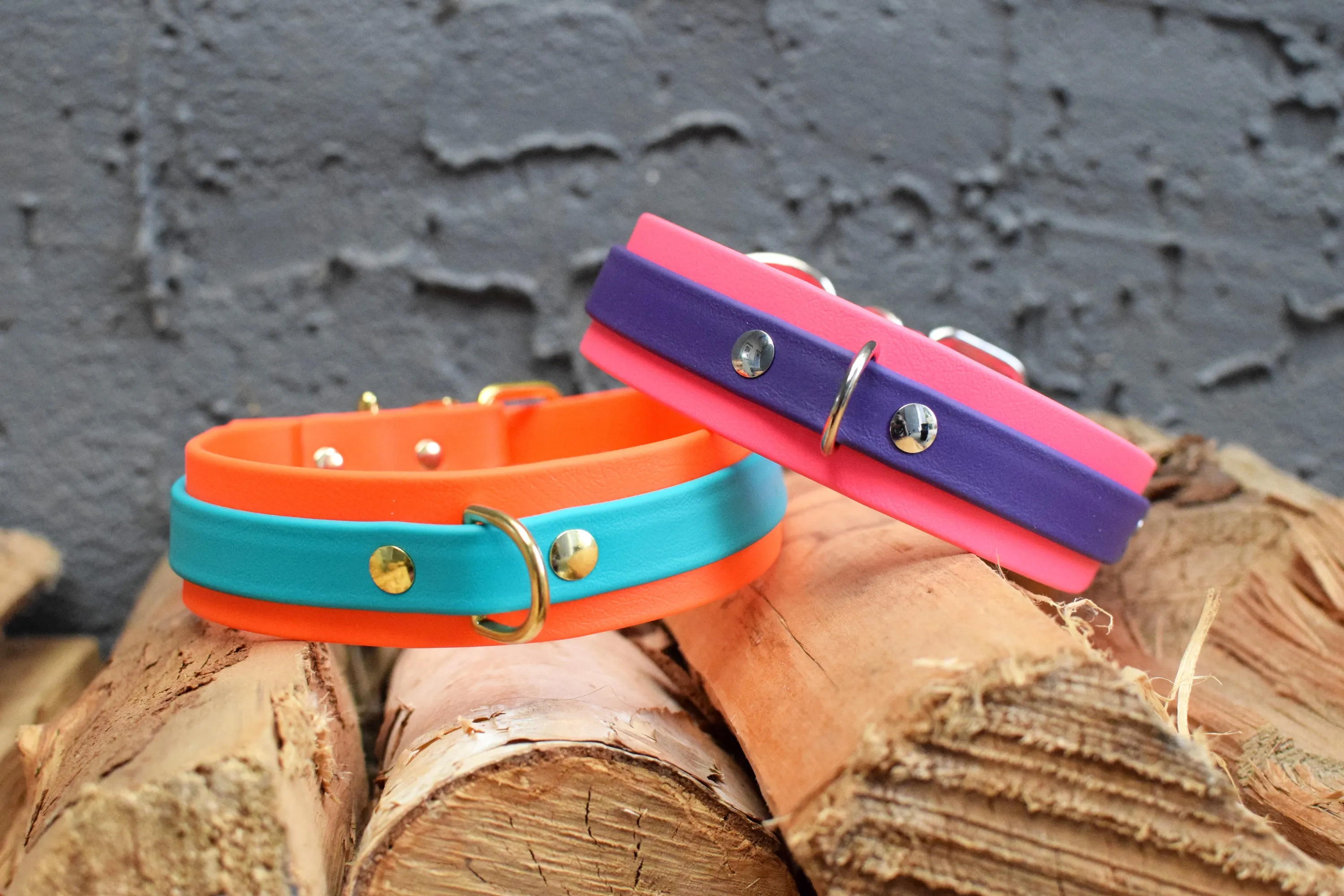 PREMADE COLLECTION - Hot Orange & Teal Biothane Dog Collar