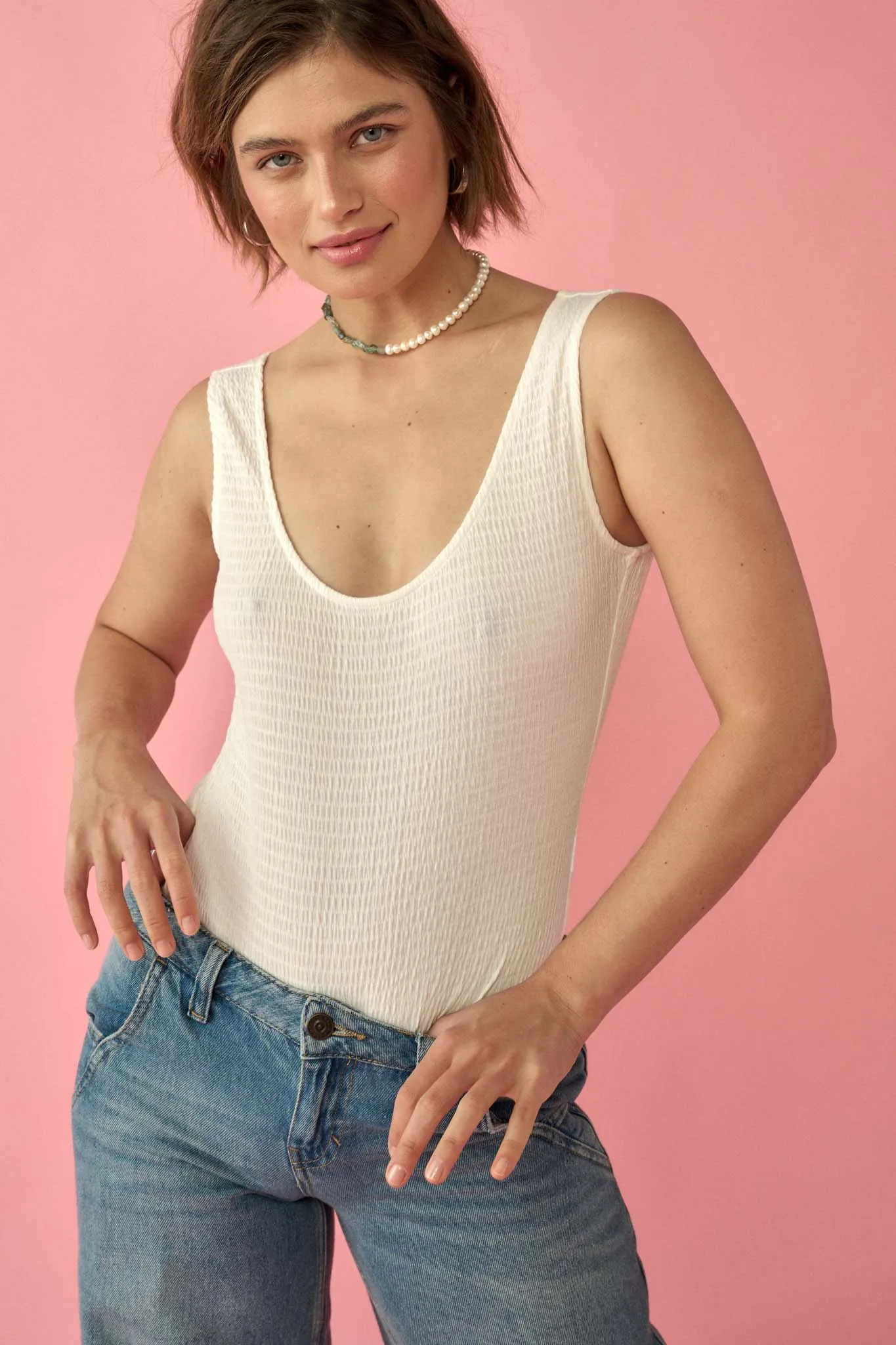 Promise the Label Smocked Jersey Tank Bodysuit