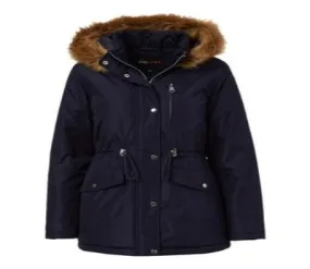 PVC Coated Anorak W/Fur Trim Navy