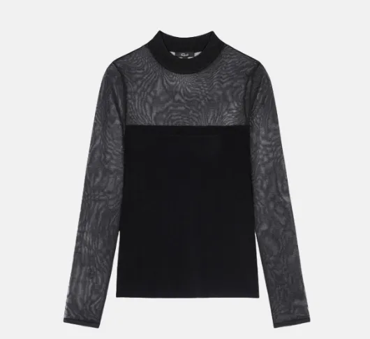 Rails - Winona Long Sleeve Knit Top with Mesh in Black