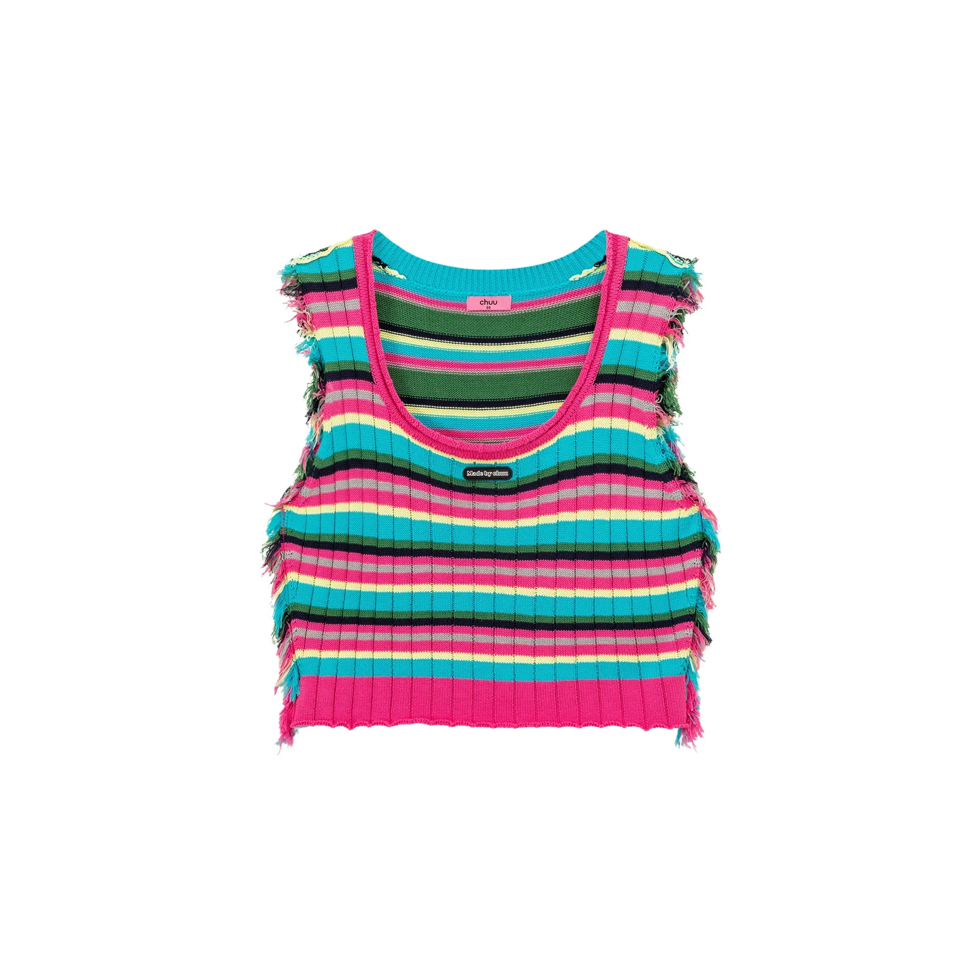 Rainbow Frayed Sleeveless Knit Top