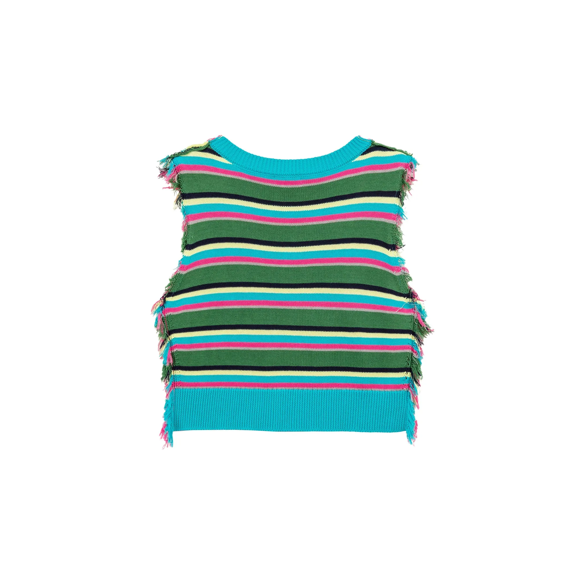 Rainbow Frayed Sleeveless Knit Top