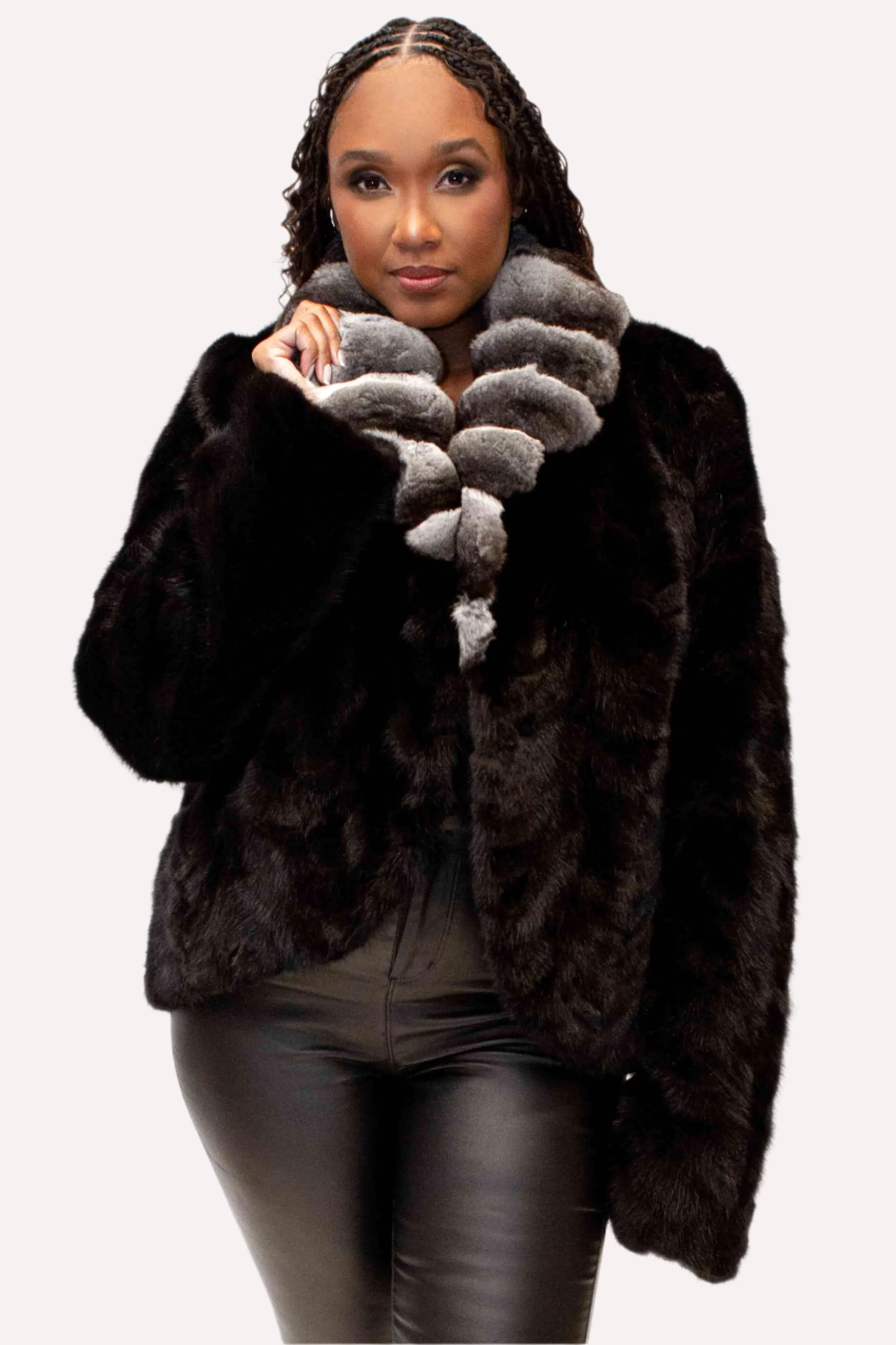 Ranch Mink Fur Bolero Jacket with Chinchilla Fur Shawl Collar