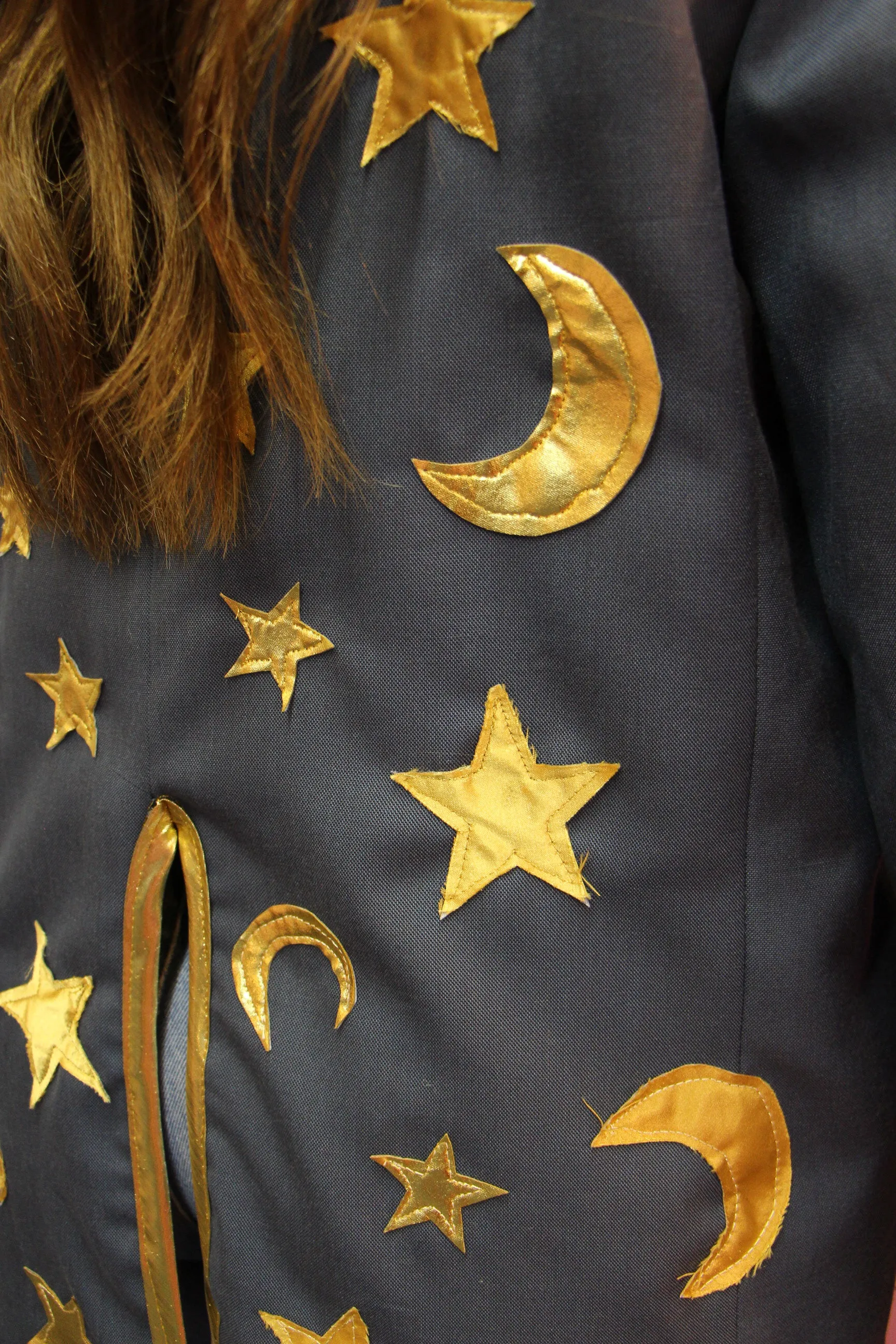 Reworked Vintage Dusty Blue Blazer with Moons and Stars - L/XL or 36R-42R