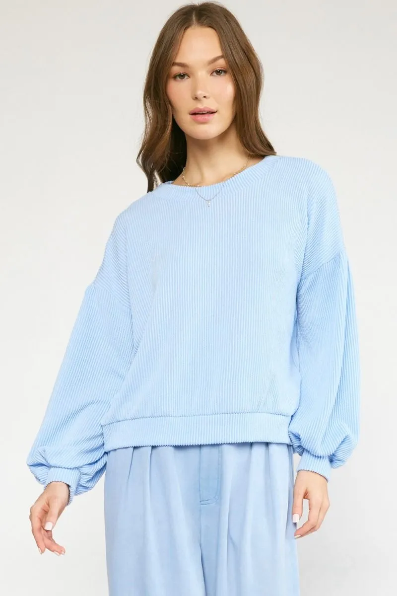 Rib Knit Round Neck LS Top