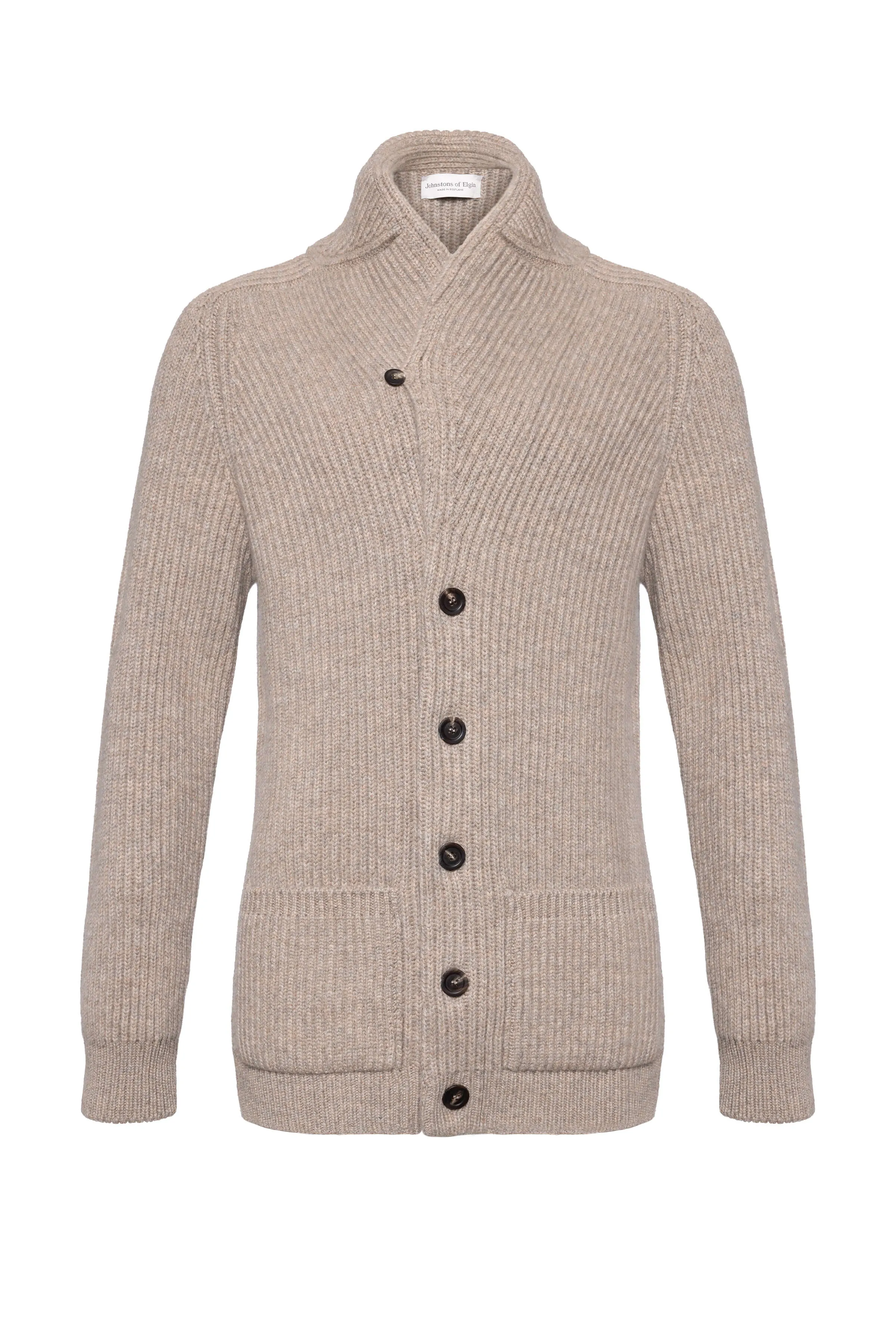 Ribbed Shawl Collar Cashmere Cardigan