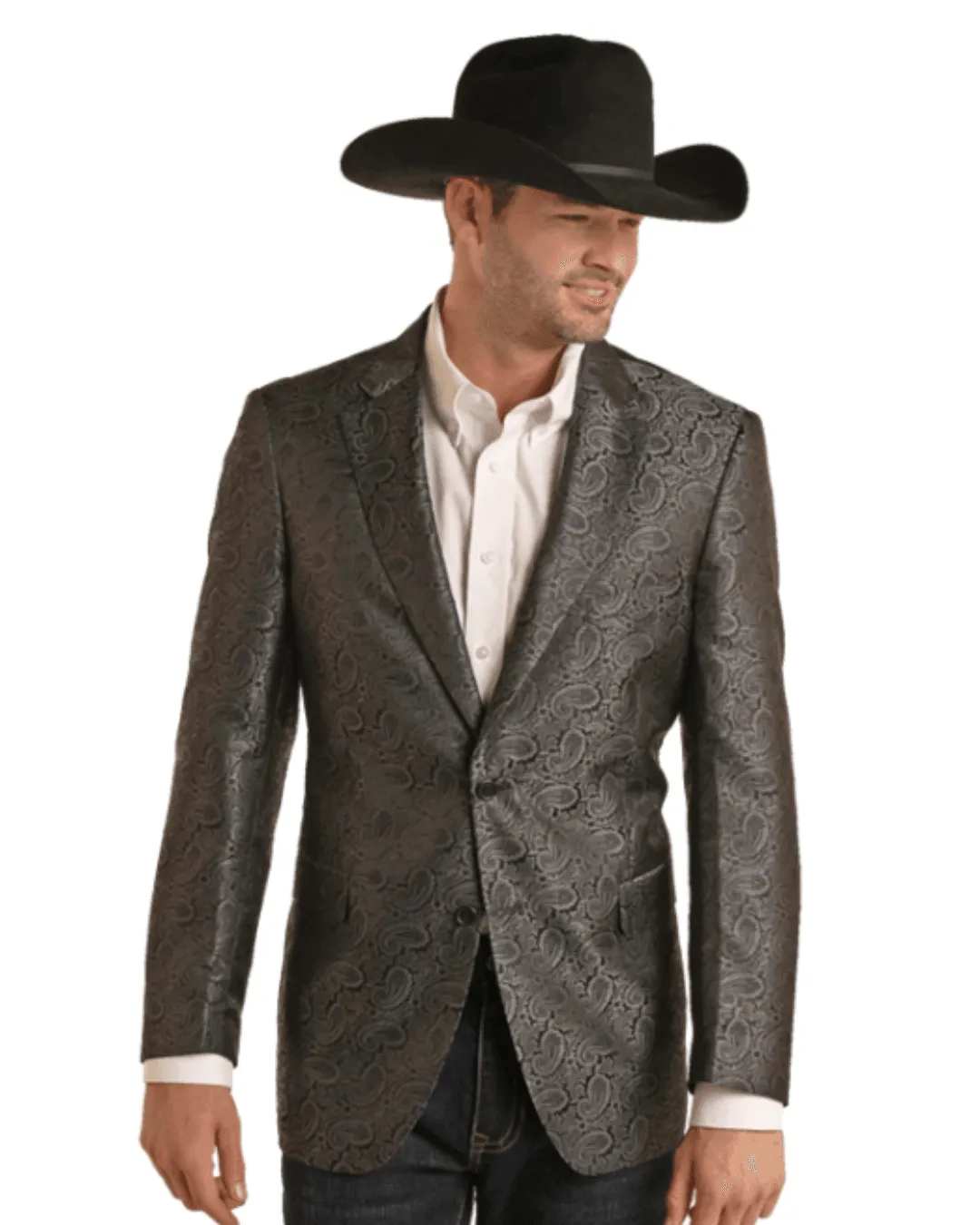 Rock and Roll Cowboy Men's Black Paisley Western Blazer BM96C03634