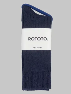 ROTOTO Cotton Wool Ribbed Crew Socks Navy