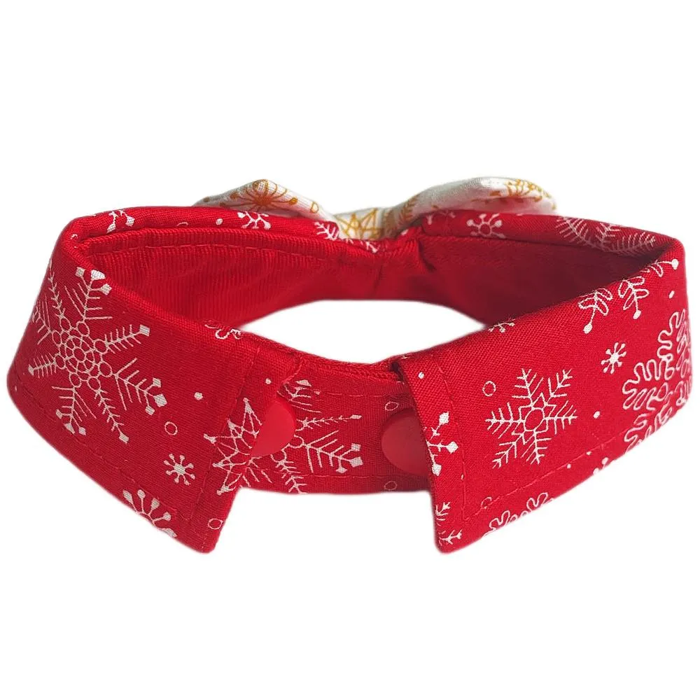 RuffCo Handcrafted Bowtie Button Collar For Cats & Dogs (Red Snowflake)