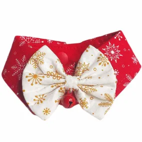 RuffCo Handcrafted Bowtie Button Collar For Cats & Dogs (Red Snowflake)