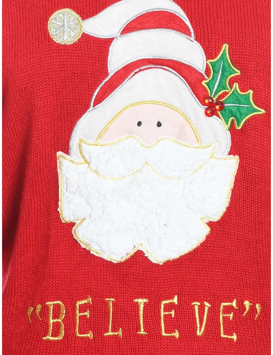 Santa Claus Design Red Knit Christmas Jumper - L