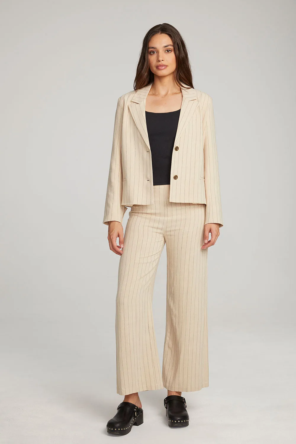 Santanaa White Pinstripe Blazer