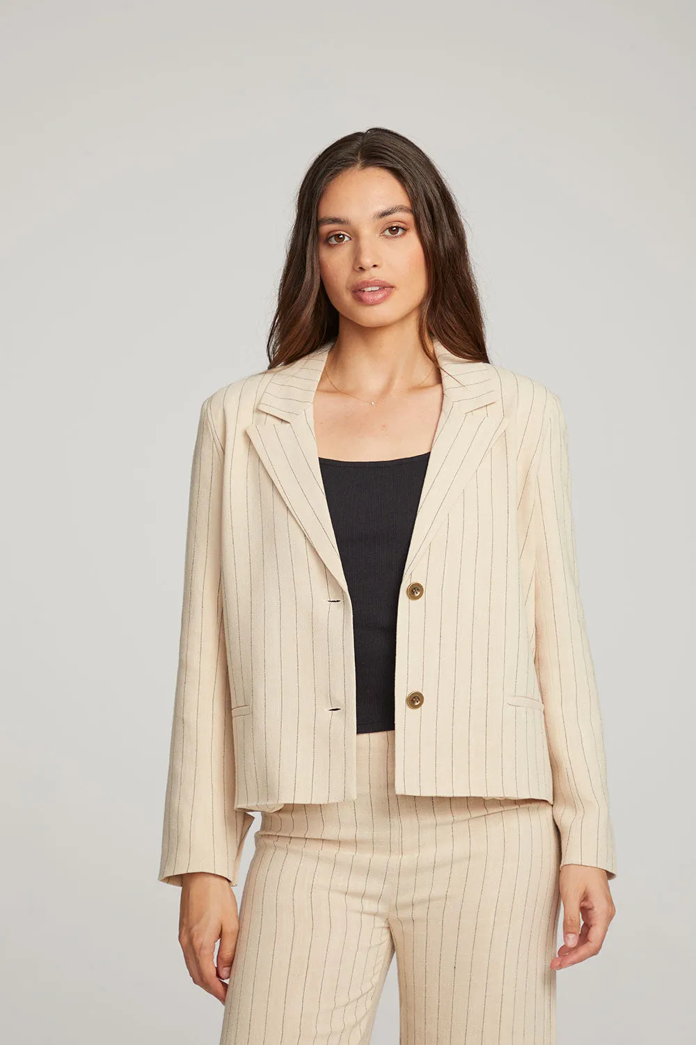 Santanaa White Pinstripe Blazer