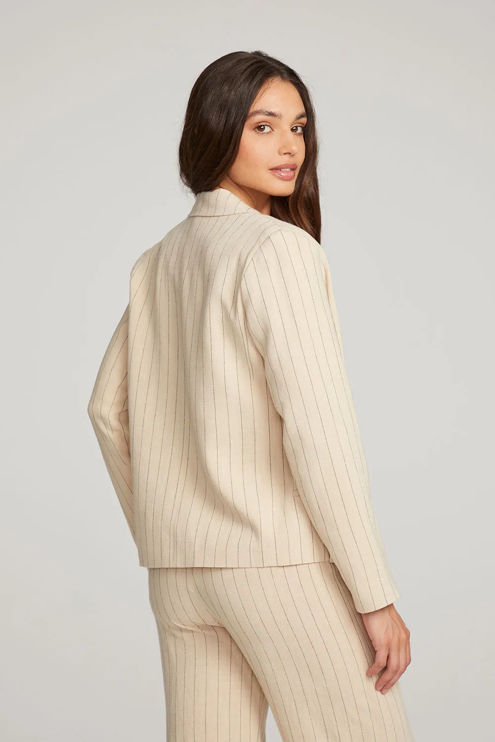 Santanaa White Pinstripe Blazer