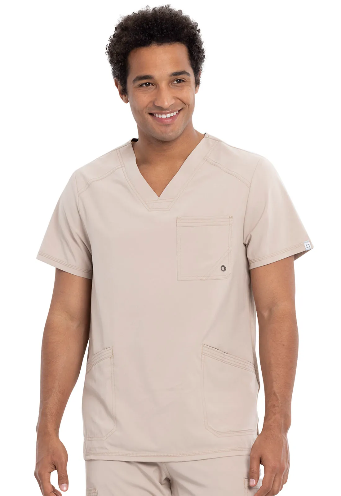 Scrub Top - Cherokee Infinity Men's V-Neck Top - Khaki, CK900A