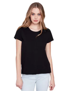 SHORT SLEEVE BLACK COTTON KNIT TOP