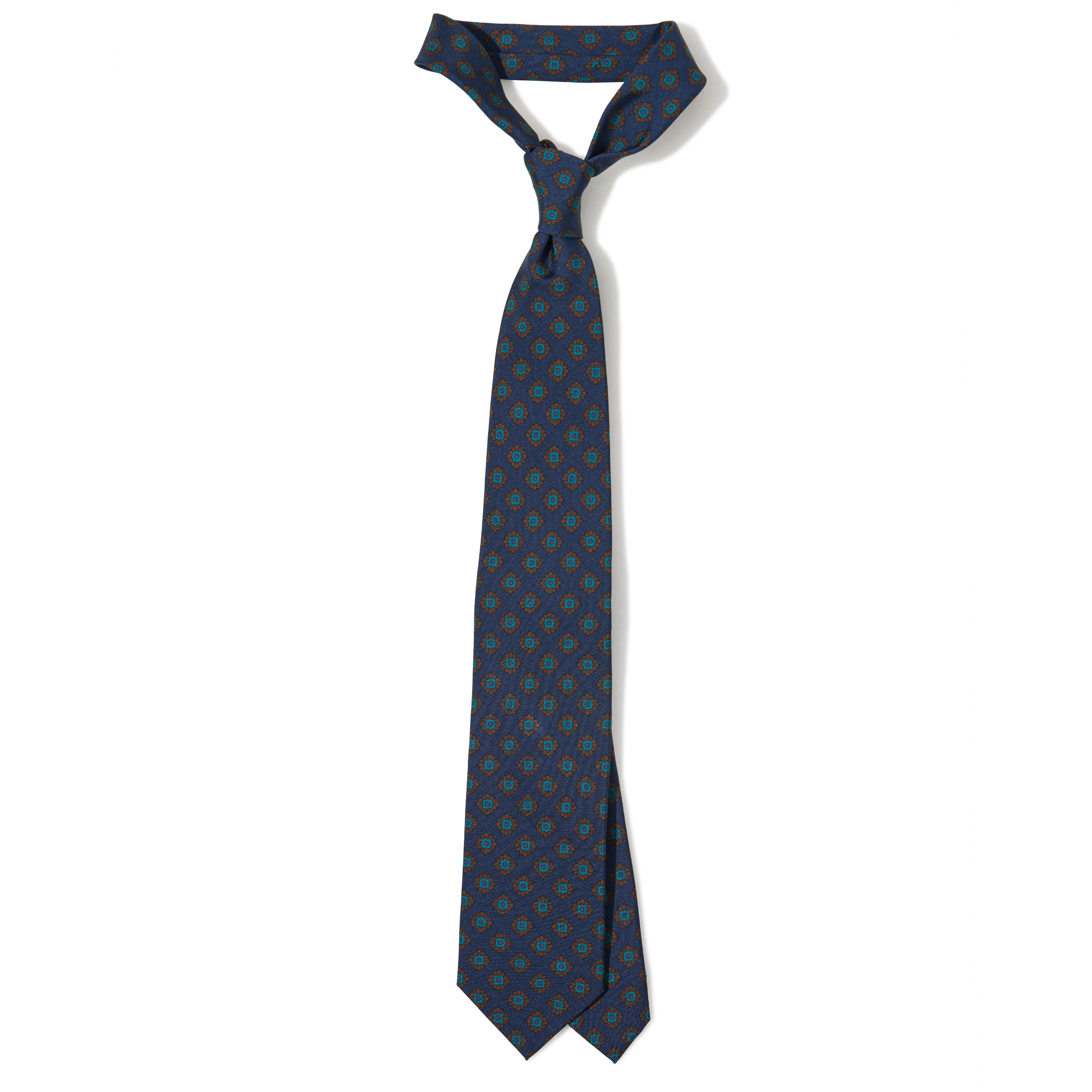 Silk Square Flower Medallion Tipped Tie