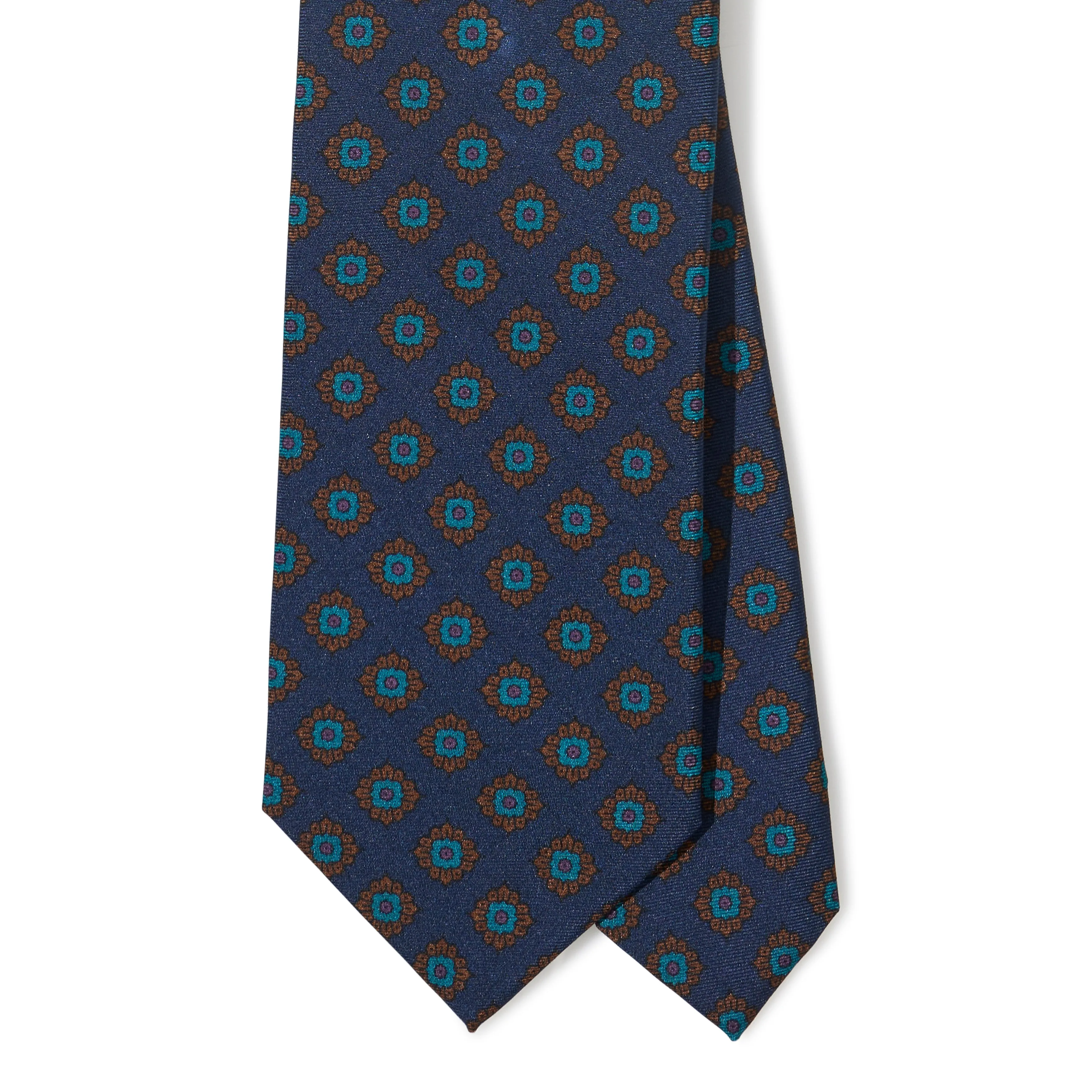 Silk Square Flower Medallion Tipped Tie