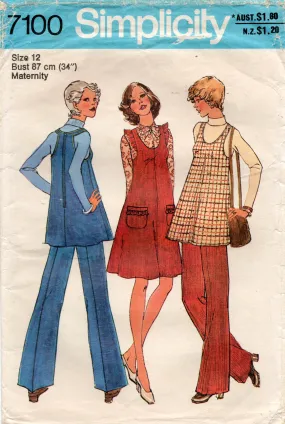 Simplicity 7100 Womens Retro Maternity Wardrobe 1970s Vintage Sewing Pattern Size 12 Bust 34 Inches