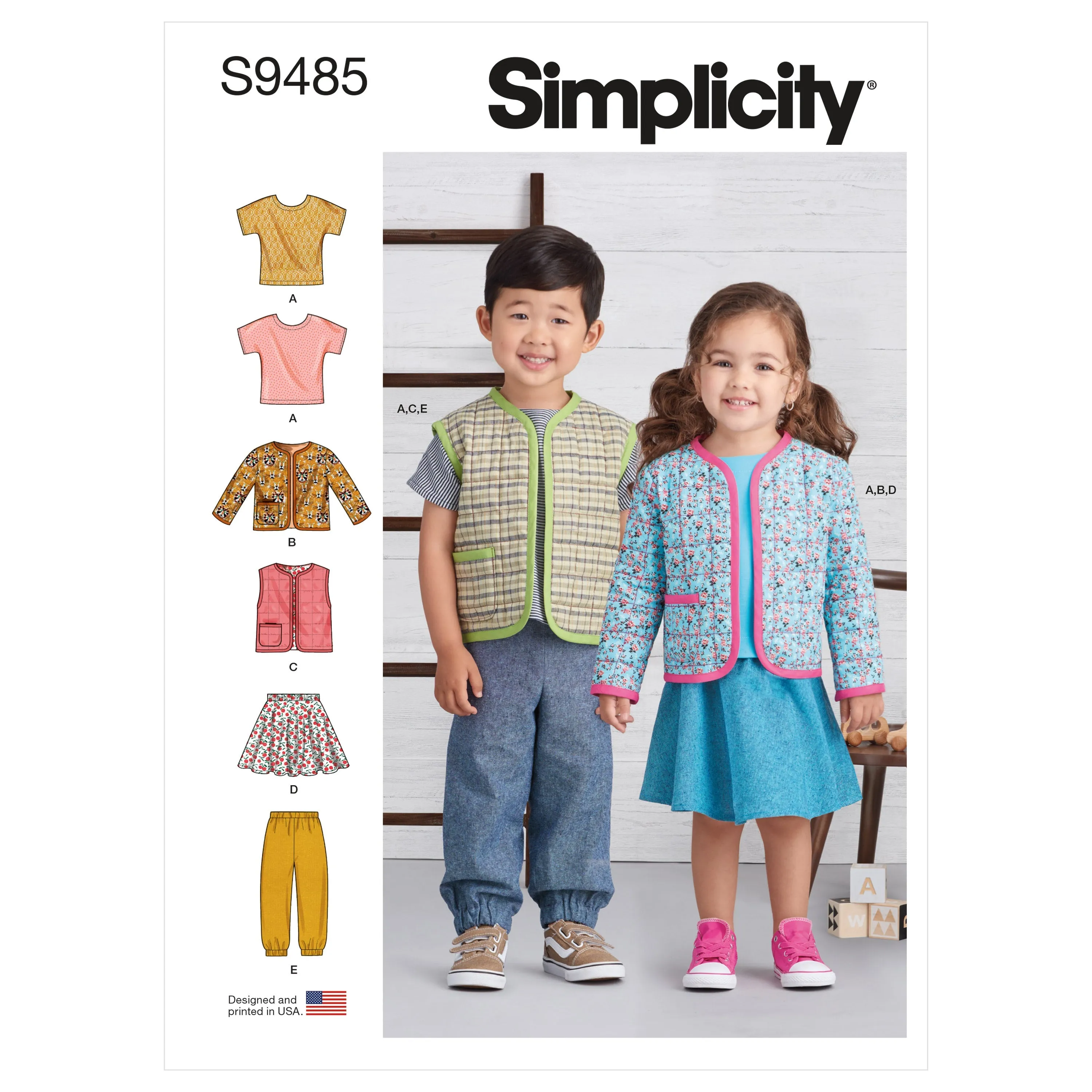 Simplicity Pattern 9485 Toddlers Knit Top, Jacket, Vest, Skirt and Pants