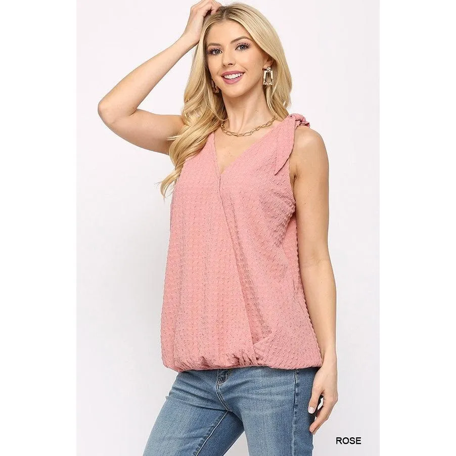 Sleeveless Surplice Neckline Rose Pink Top