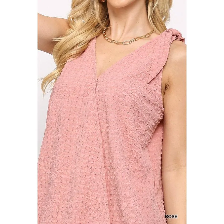 Sleeveless Surplice Neckline Rose Pink Top