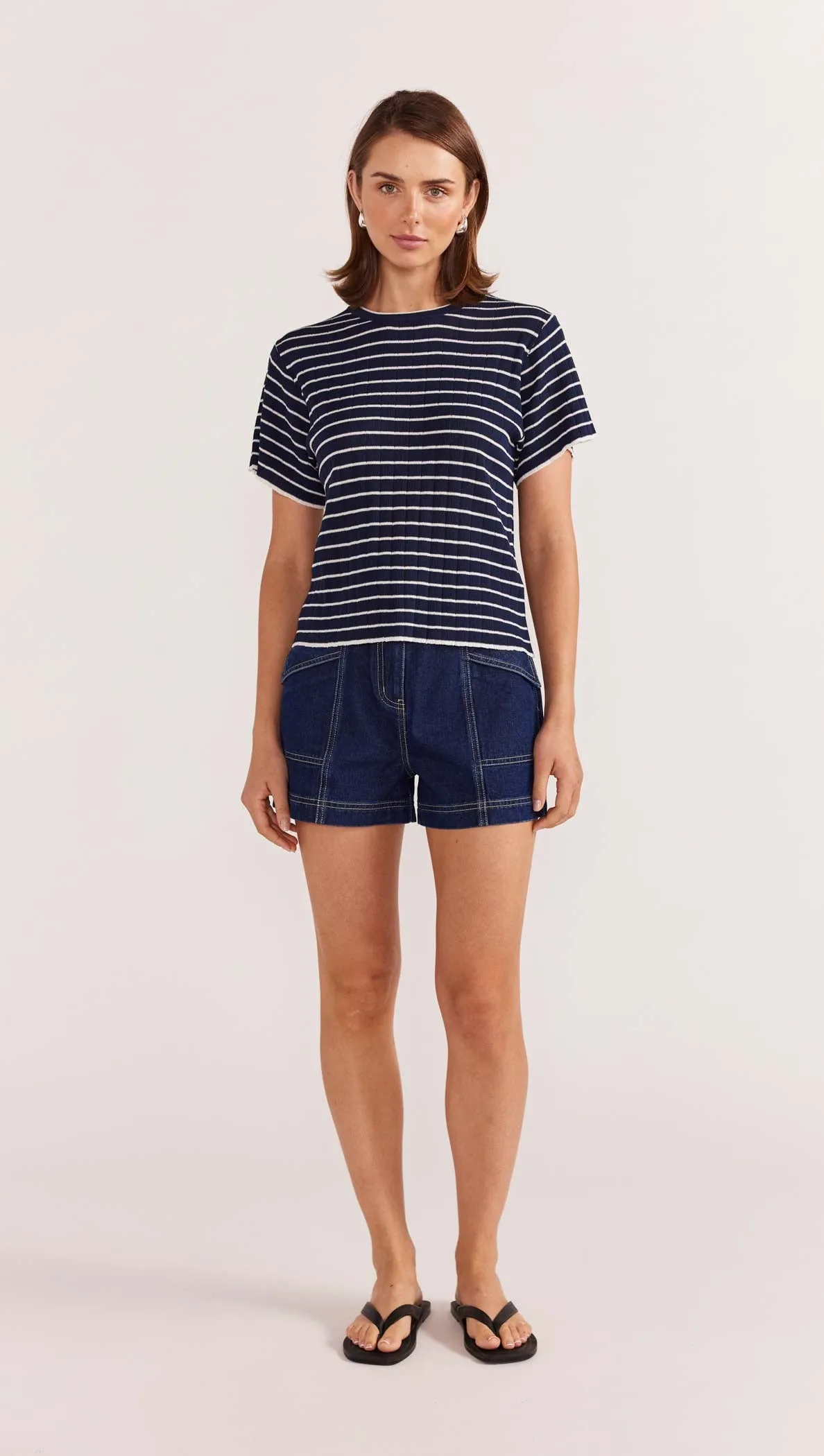 Staple the Label Coco Stripe Knit Tee - Navy/White