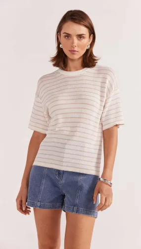 Staple the Label Paige Stripe Knit Tee - White/Beige