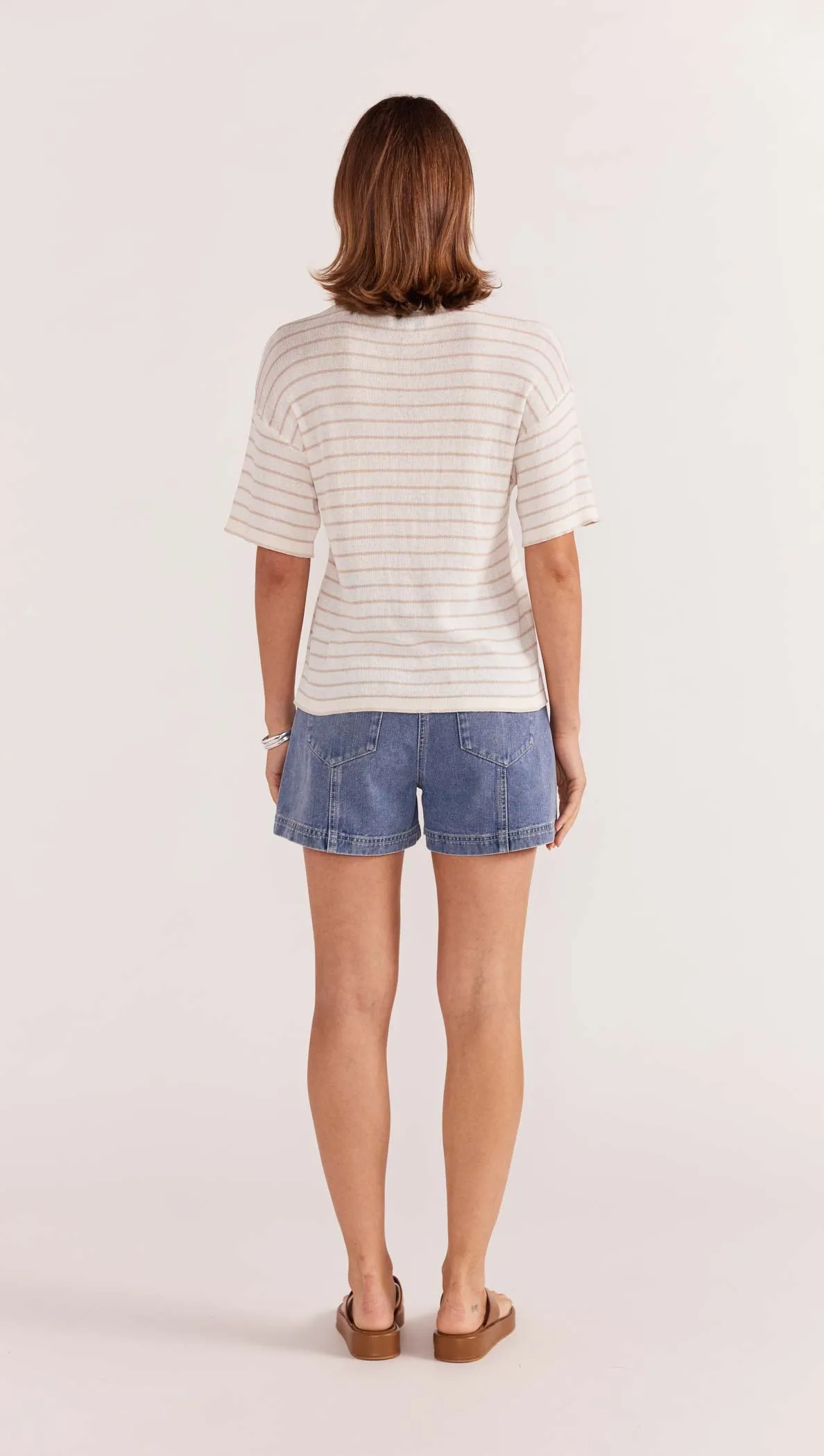 Staple the Label Paige Stripe Knit Tee - White/Beige