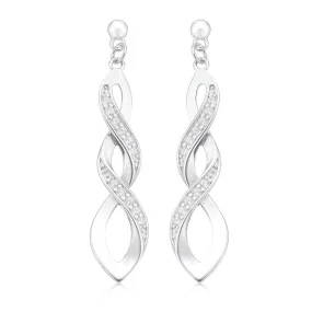 Sterling Silver Round Cubic Zirconia White Hoop Earrings