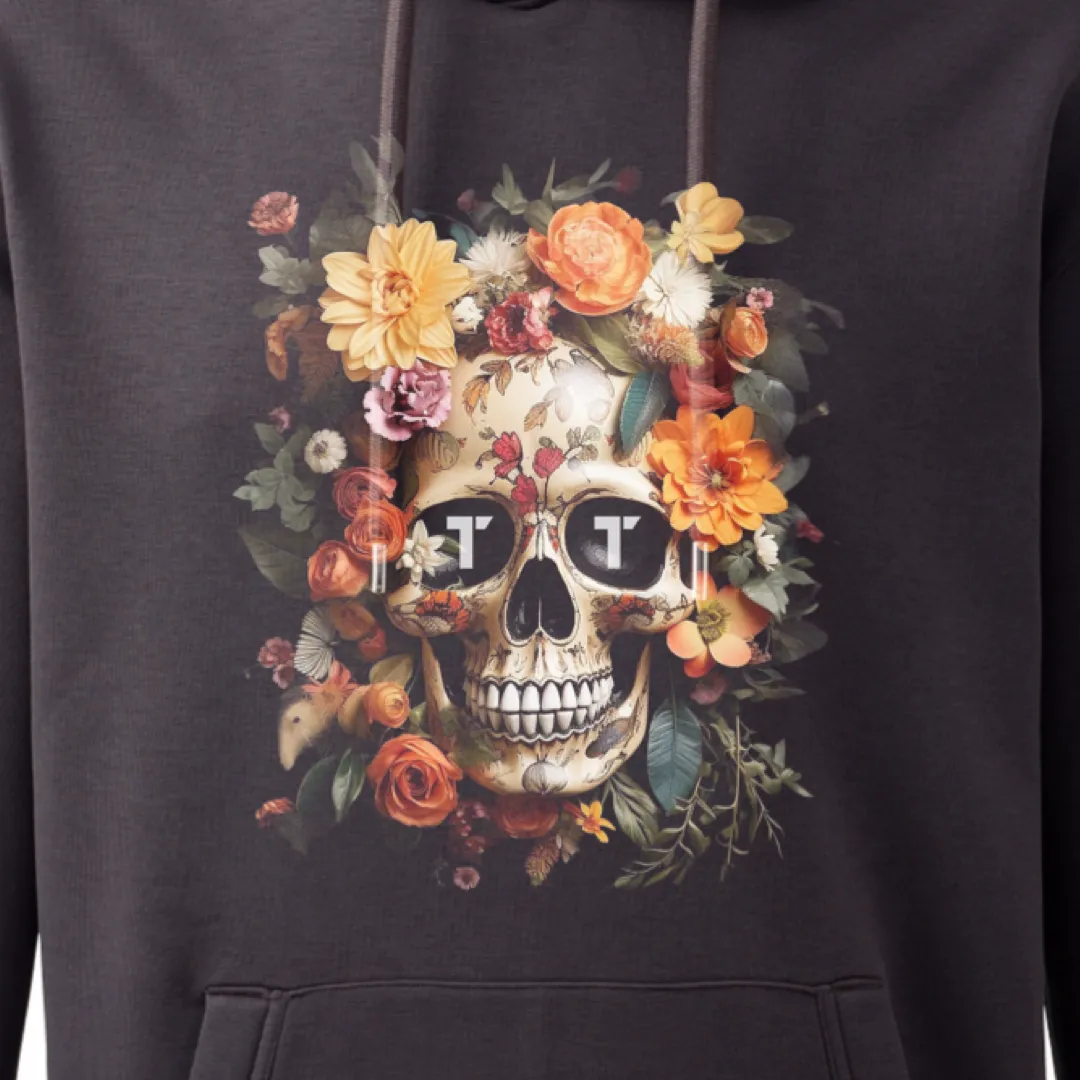 Tenacious 'Orange Flower Skull' Charcoal Hoody