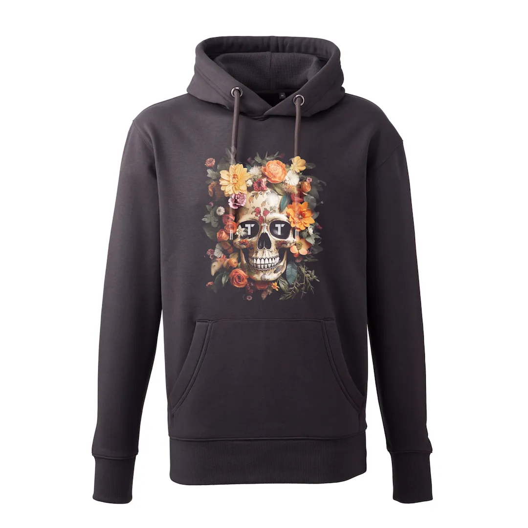 Tenacious 'Orange Flower Skull' Charcoal Hoody