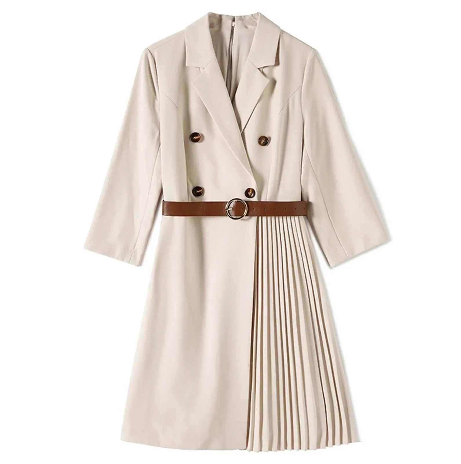 Three Quarter Sleeve Double Breasted Belted Blazer Dress