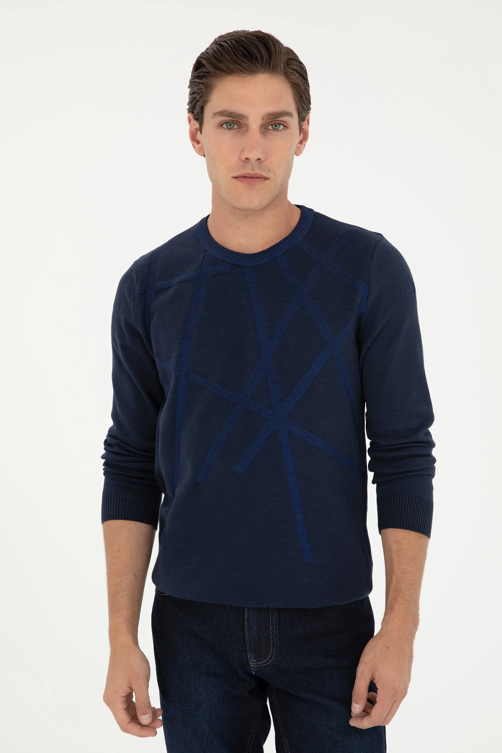 USPA M Jumper R/Neck Abstract Navy VR033 USPJR353 US POLO ASSN.