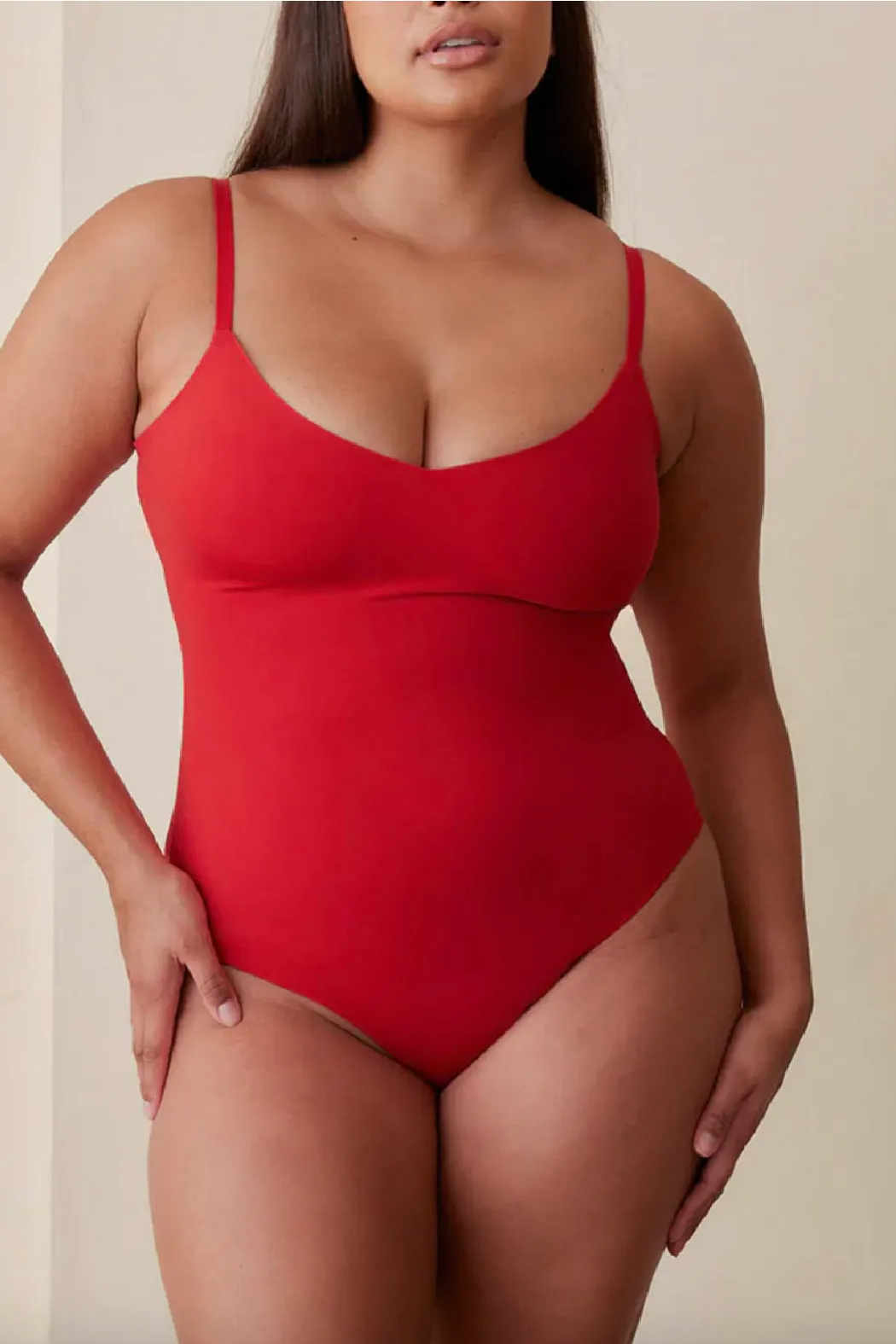 V Neck Hourglass Shapewear Red Bodysuit