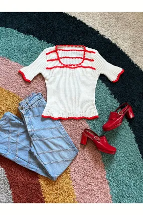 Vintage 70s Scallop Knit Top