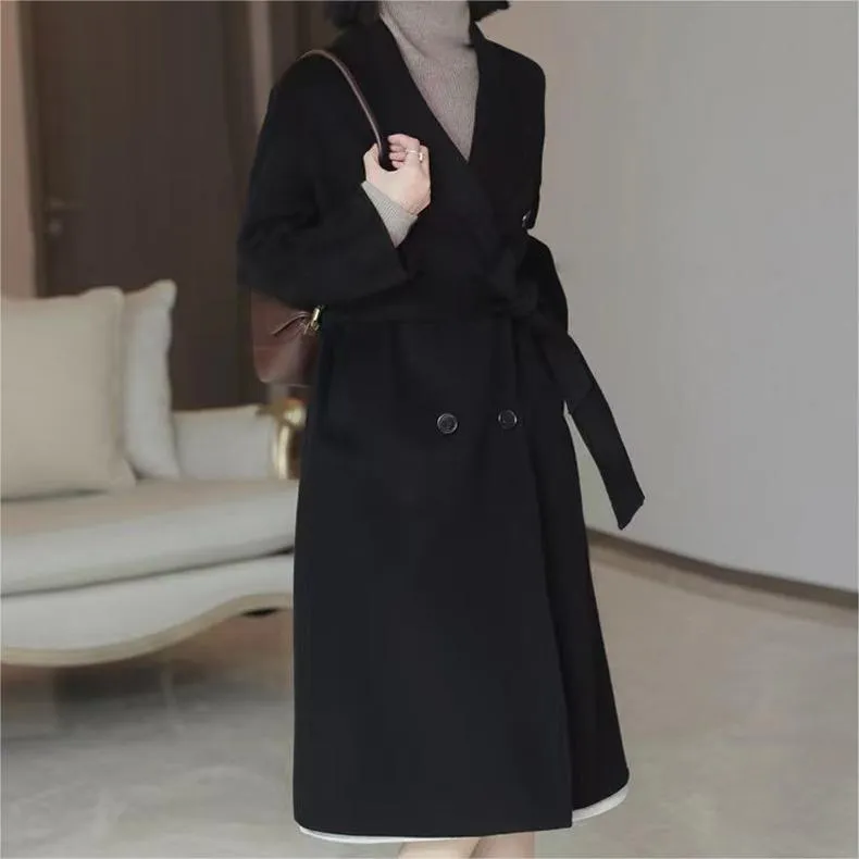 Vintage Lapel Long Sleeve Double Breasted Coat