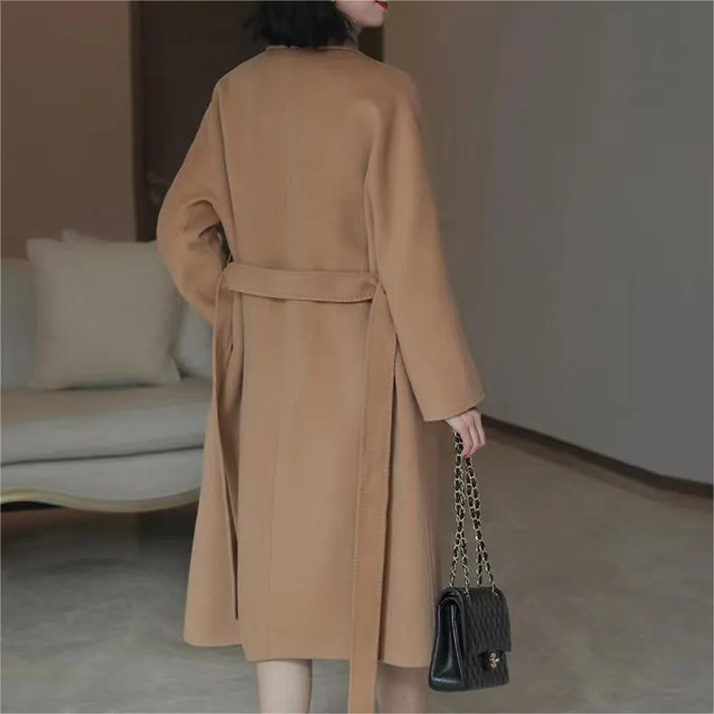 Vintage Lapel Long Sleeve Double Breasted Coat