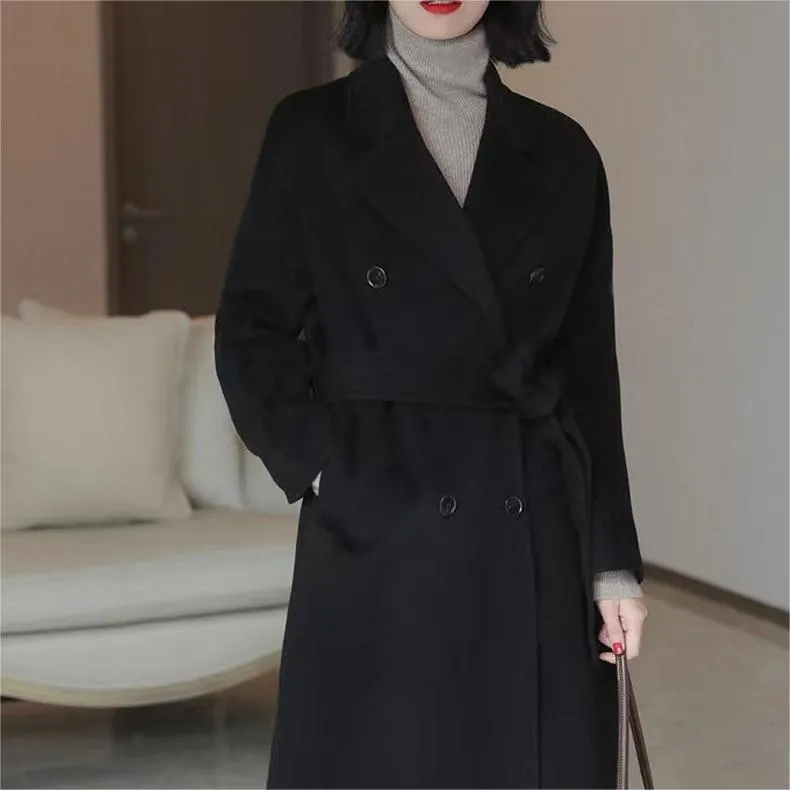 Vintage Lapel Long Sleeve Double Breasted Coat