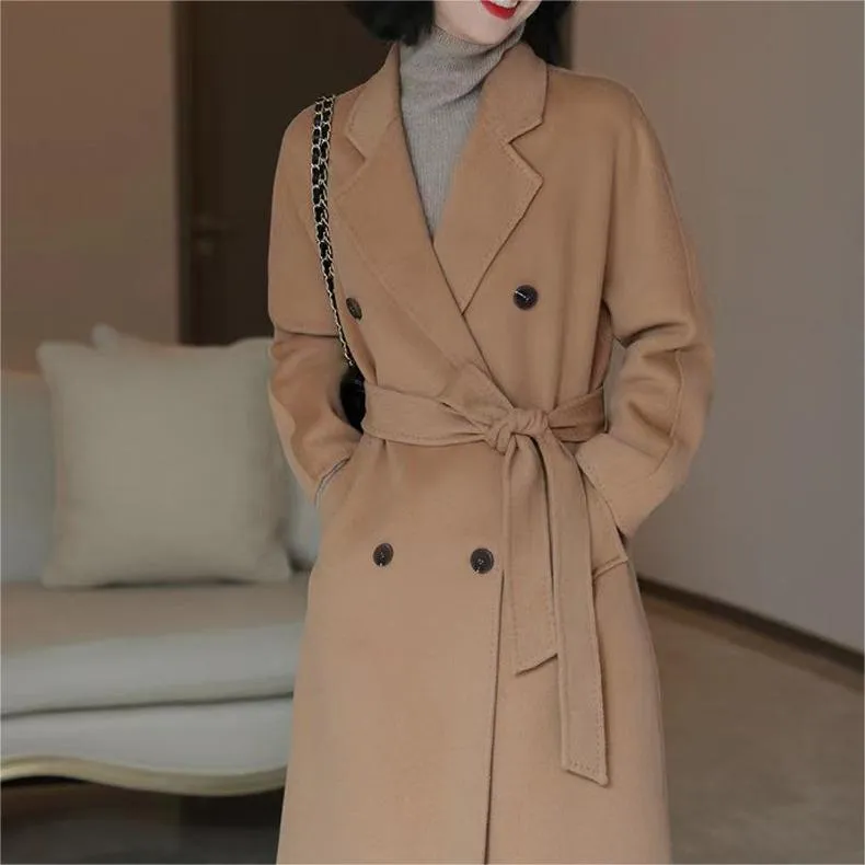 Vintage Lapel Long Sleeve Double Breasted Coat