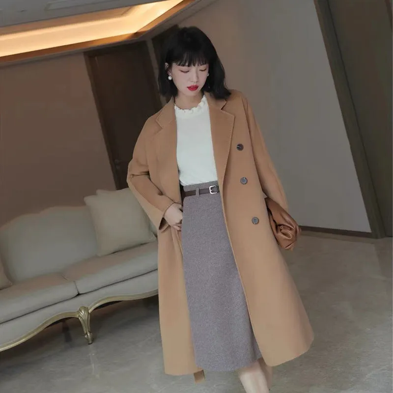 Vintage Lapel Long Sleeve Double Breasted Coat