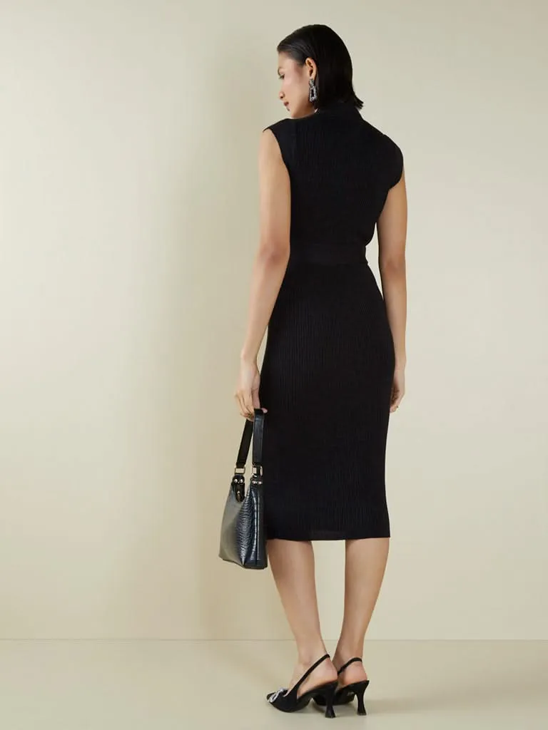 Wardrobe Black Ribbed Dress with Belt