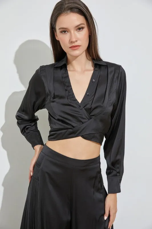 Wella Wrap Collar Top in Burnt Rose or Black