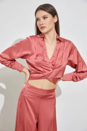 Wella Wrap Collar Top in Burnt Rose or Black