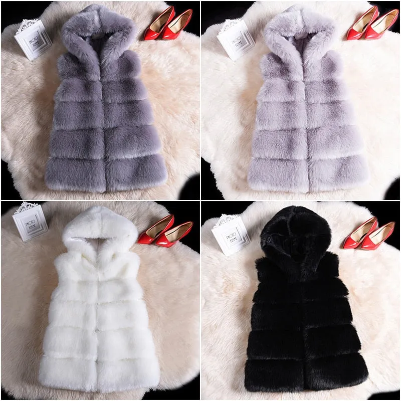 Winter Sleeveless Artificial Fox Fur Coat Gilet Faux Fur Jacket