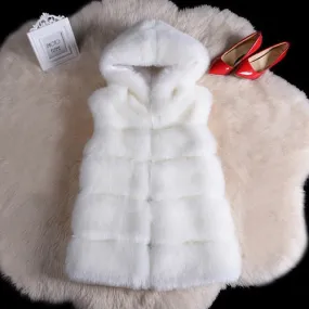 Winter Sleeveless Artificial Fox Fur Coat Gilet Faux Fur Jacket