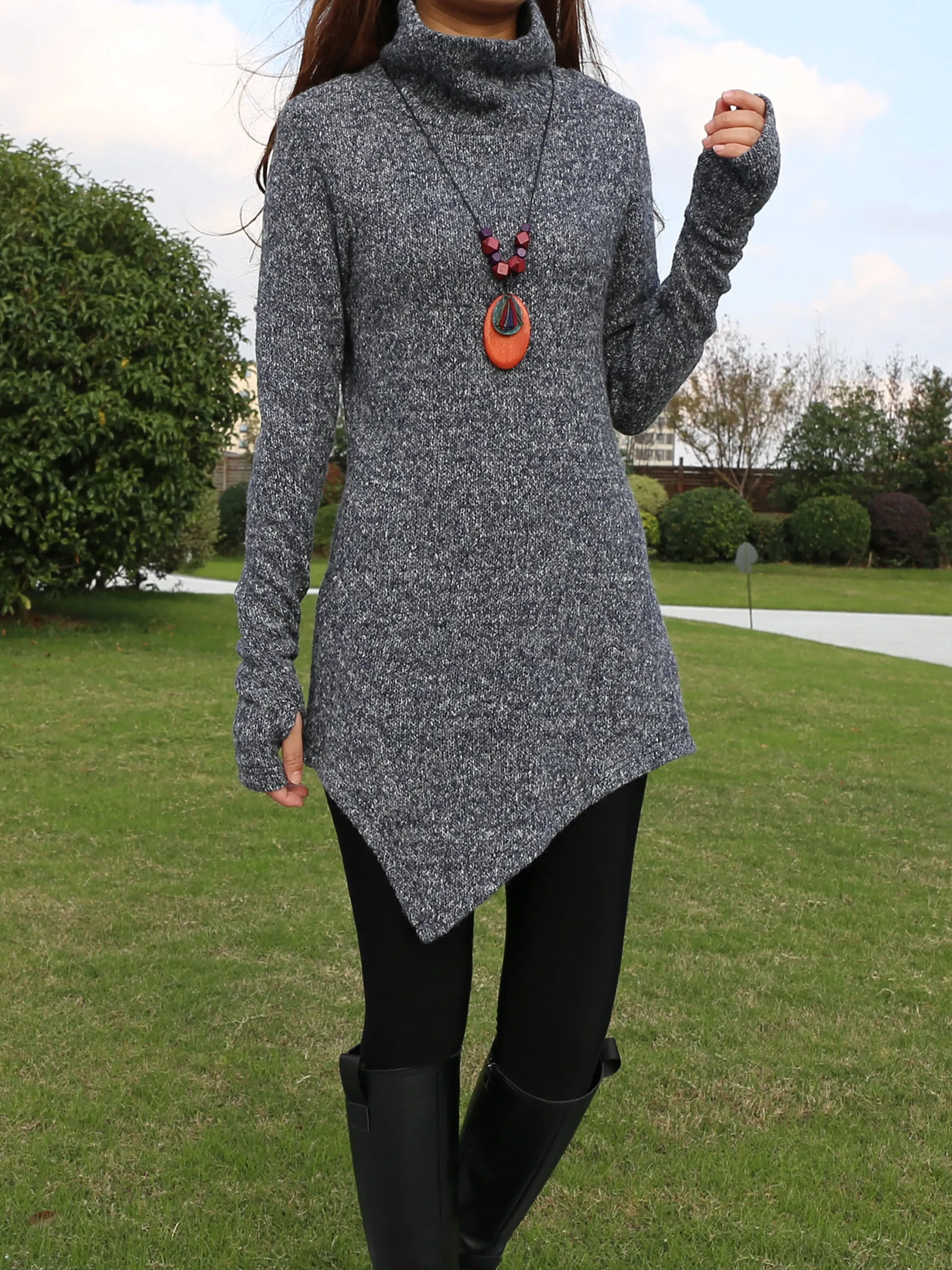 women cowl neck sweater/pullover sweater dress/Asymmetrical knit sweater/oversized knit top/customized tunic dress/plus size sweatshirt/casual jumper (Y1853)