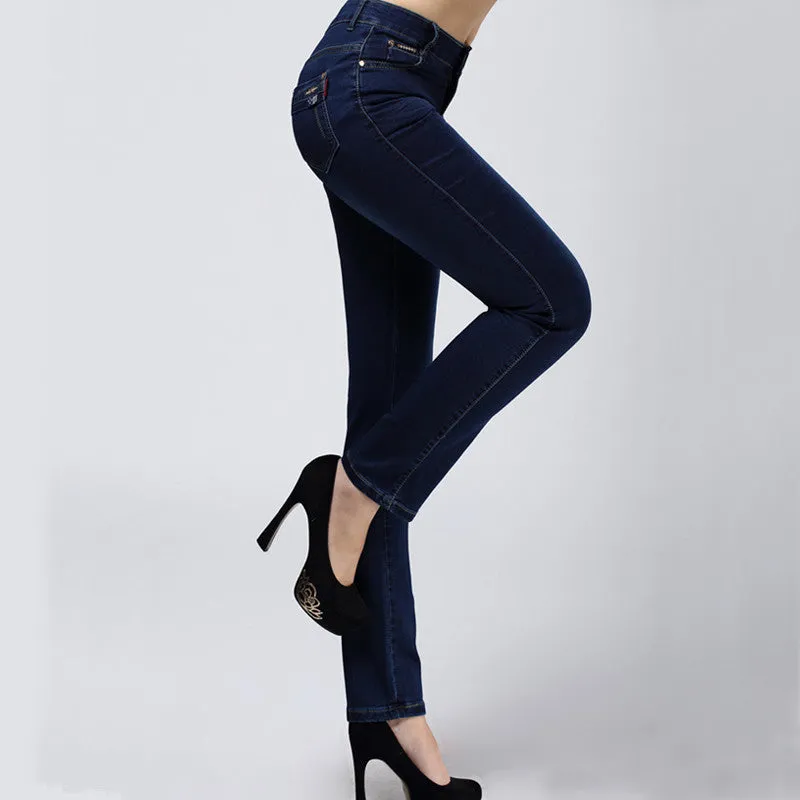 Women Jeans Large Size  High Waist Autumn 2016 Blue Elastic Long Skinny Slim Jeans Trousers For Women 27-38 Size Y323