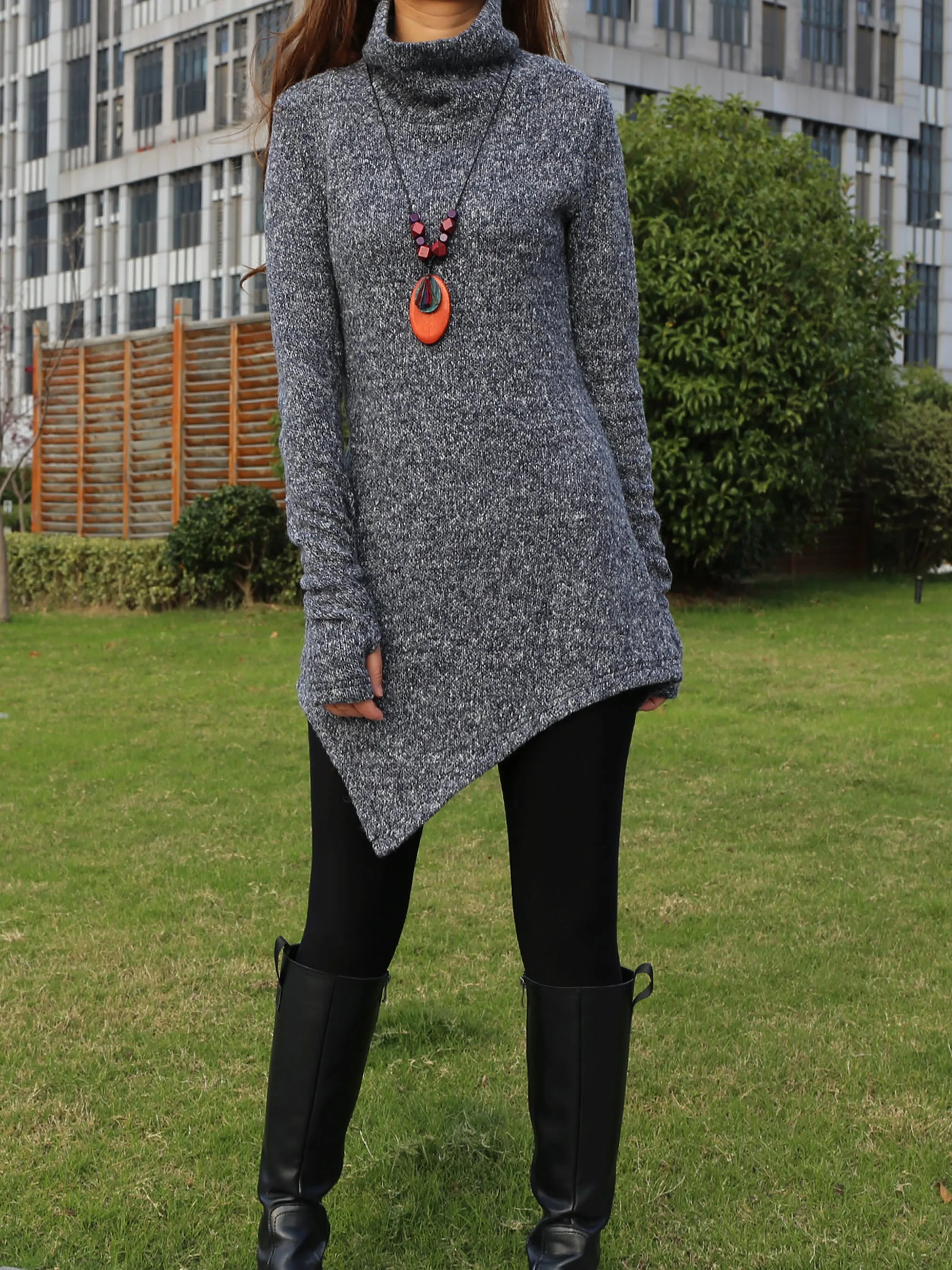 women pullover sweater dress/Asymmetrical knit sweater/cowl neck sweater/oversized knit top/customized tunic dress/plus size sweatshirt/casual jumper (Y1853)